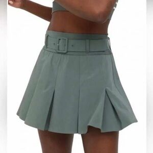 OFFLINE by Aerie Tennis Skort Sage Green Pleated Skirt Built In Shorts Belted M